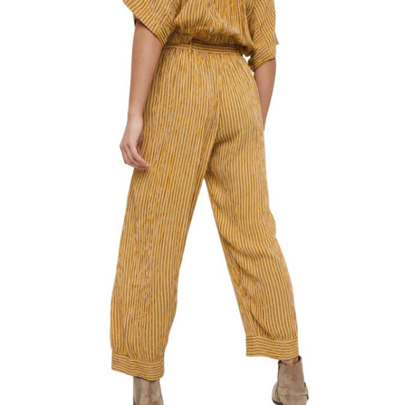 BAND OF GYPSIES GOLDEN YELLOW, WHITE & BROWN STRIPED CROPPED PANTS SMALL - Picture 2 of 5